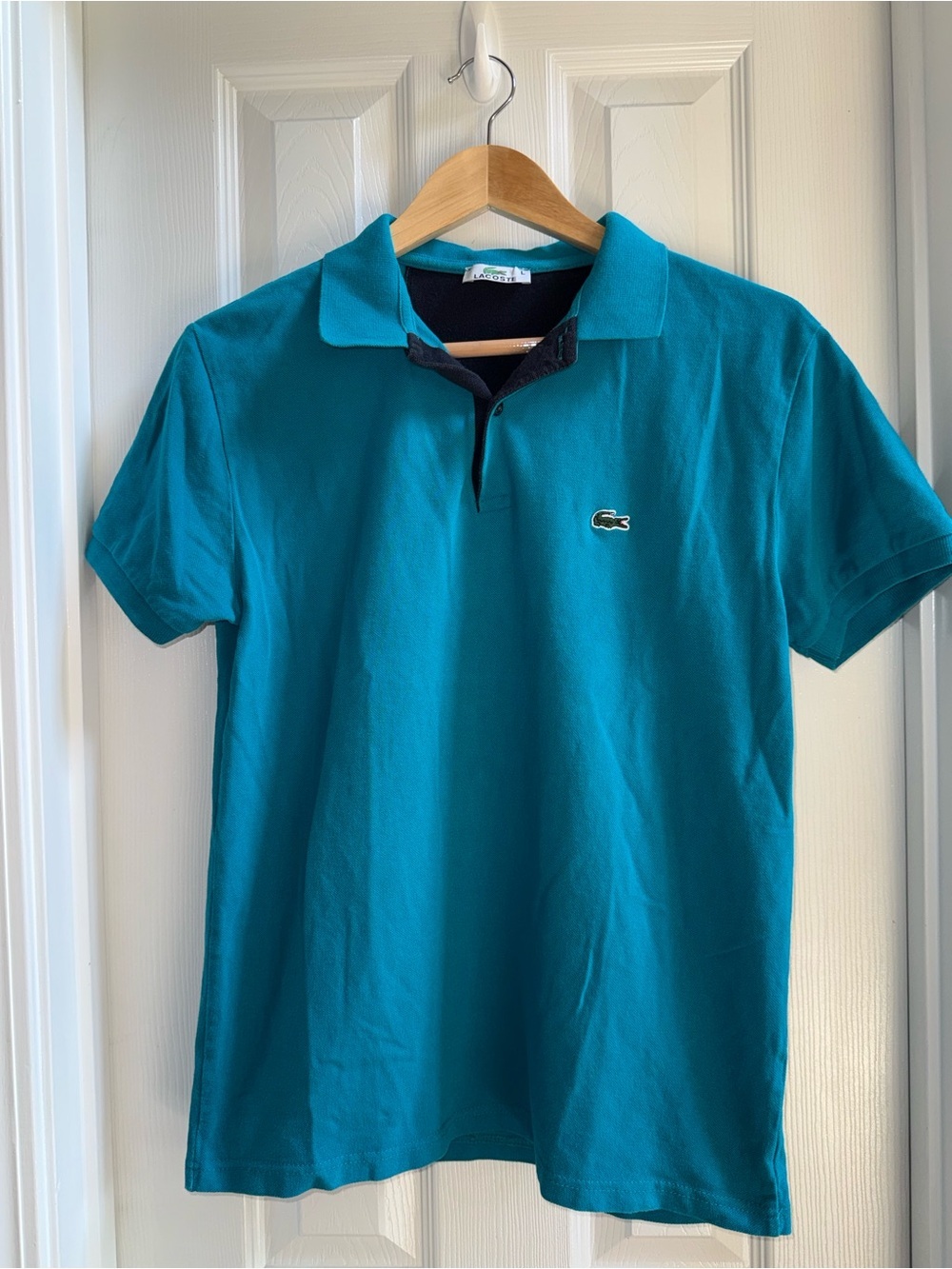 Vintage Lacoste Men’s Short Sleeve Golf Polo L Teal 1/4 Button Classic Athletic
